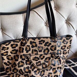 COACH Leopard-Print Tote in Tan and Black with Gold Hardware